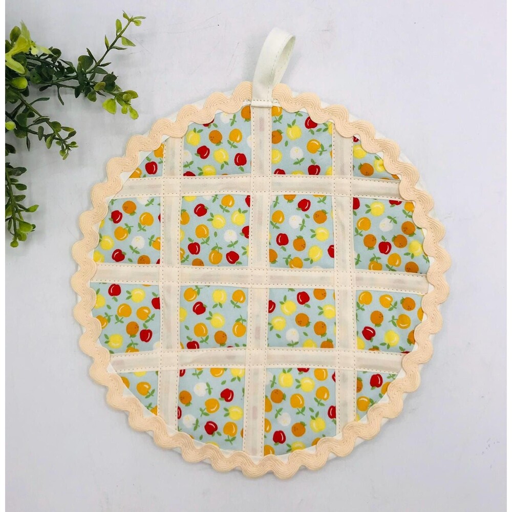 Pie Trivet Hotpad Mixed Vintage Fruit Pie on Light Blue Cotton Machine Washable
